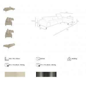 MURILLO prémium bőr sarokkanapé - jobbos kivitel