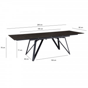 MONET design  kerámia bővíthető étkezőasztal -180-260cm - fekete