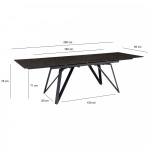 MONET design  kerámia bővíthető étkezőasztal -180-260cm - fekete