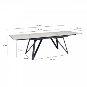 MONET design kerámia bővíthető étkezőasztal -180-260cm - fehér
