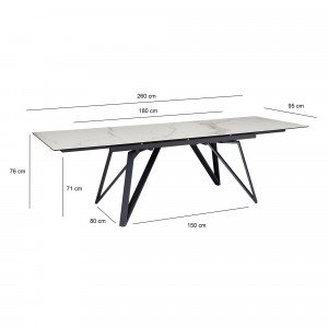 MONET design kerámia bővíthető étkezőasztal -180-260cm - fehér
