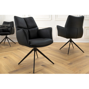 PAPILLON-II design forgatható szék - valódi bőr - fekete INVICTA