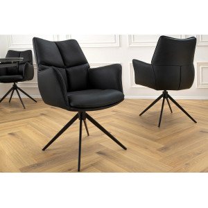 PAPILLON-II design forgatható szék - valódi bőr - fekete INVICTA