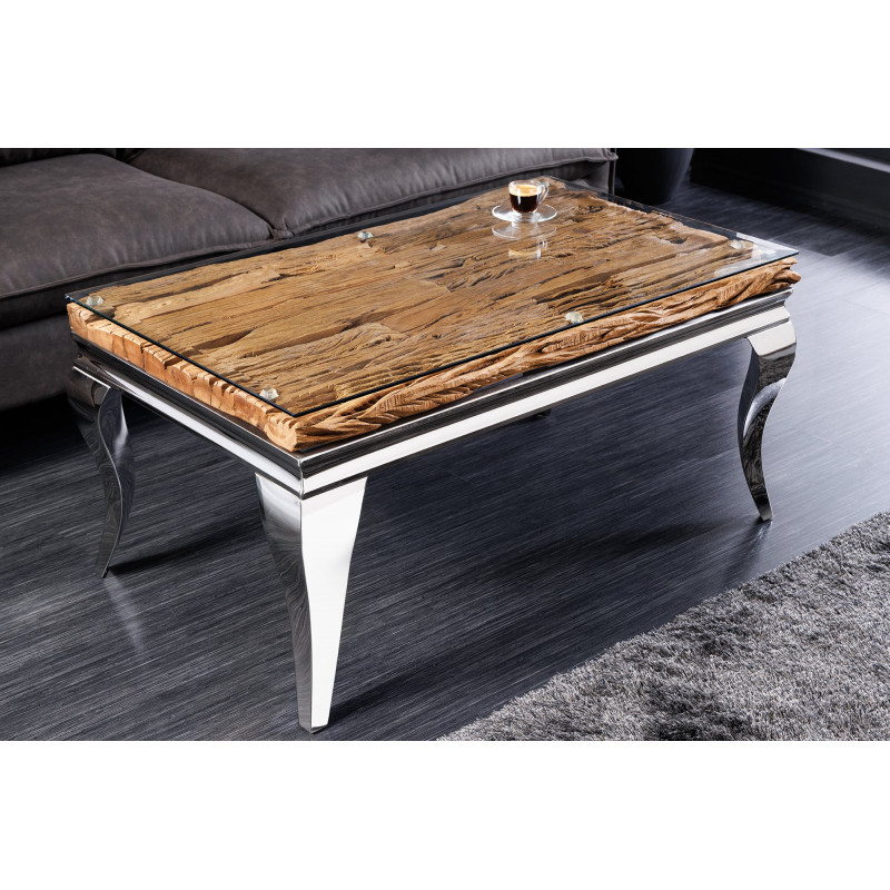 WOODEN BAROCK design dohányzóasztal - 100cm - ezüst