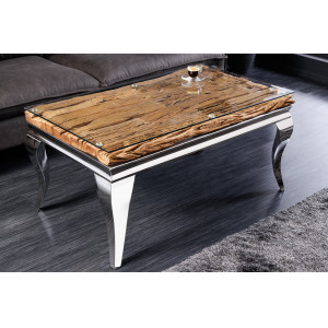 WOODEN BAROCK design dohányzóasztal - 100cm - ezüst Fa