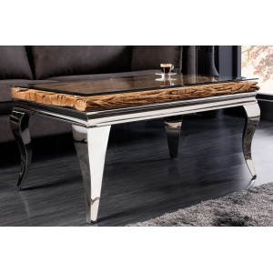 WOODEN BAROCK design dohányzóasztal - 100cm - ezüst