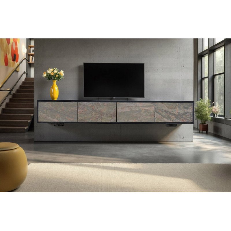 MOUNTAIN SOUL különleges kőfurnéros fali TV-szekrény - 200cm - natúr