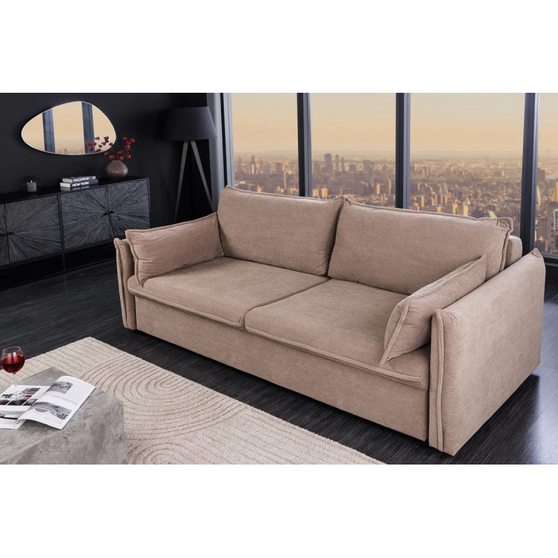 LUMA modern kordbársony ágyazható kanapé - 215cm - beige