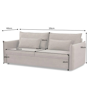 LUMA modern kordbársony ágyazható kanapé - 215cm - beige
