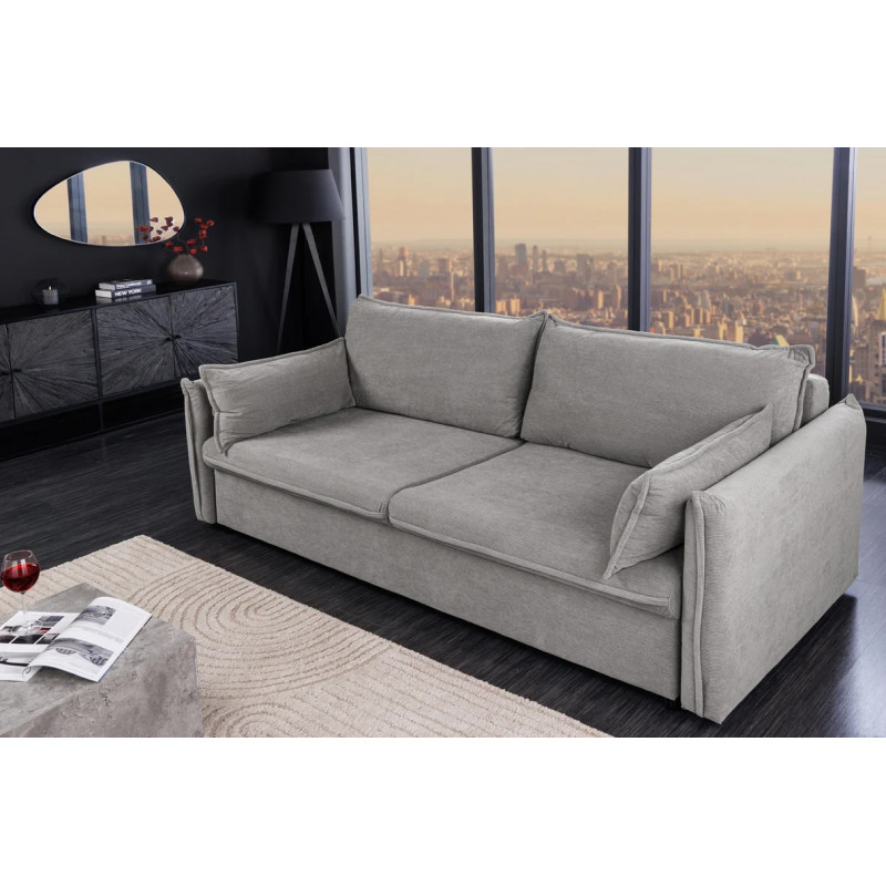 LUMA modern kordbársony ágyazható kanapé - 215cm - szürke