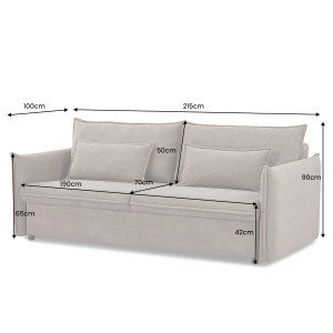 LUMA modern kordbársony ágyazható kanapé - 215cm - szürke