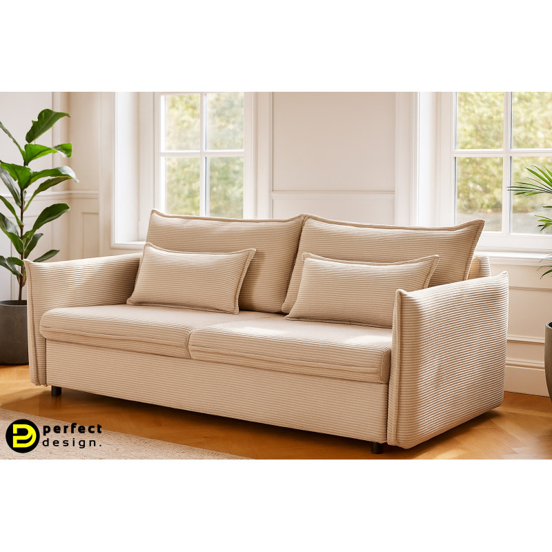 LINEA modern kordbársony ágyazható kanapé - 215cm - beige