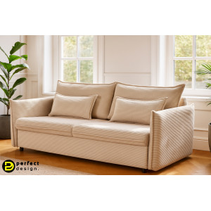 LINEA modern kordbársony ágyazható kanapé - 215cm - beige INVICTA
