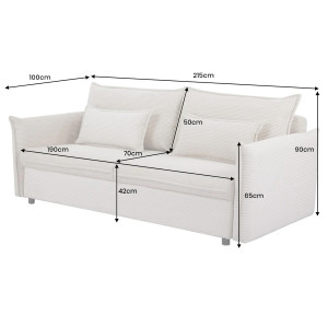 LINEA modern kordbársony ágyazható kanapé - 215cm - beige