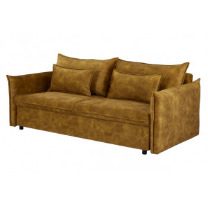 LINEA modern bársony ágyazható kanapé - 215cm - mustár