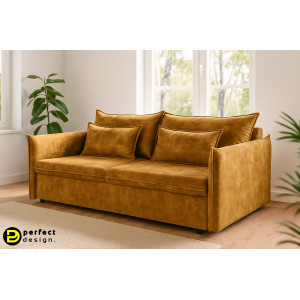 LINEA modern bársony ágyazható kanapé - 215cm - mustár INVICTA