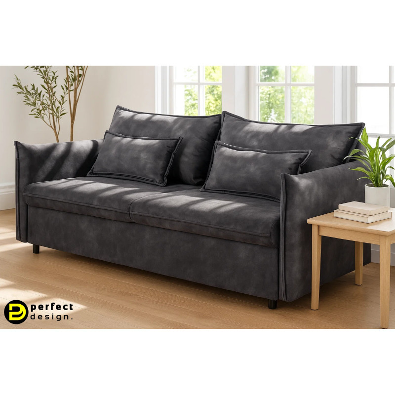 LINEA modern bársony ágyazható kanapé - 215cm - antracit