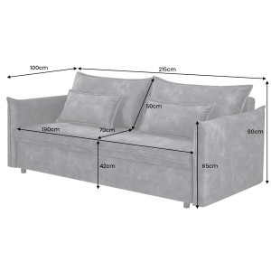 LINEA modern bársony ágyazható kanapé - 215cm - antracit
