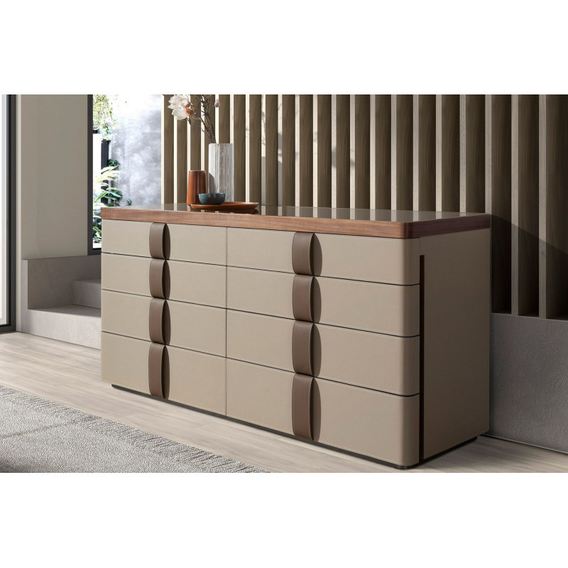 NUVELA prémium dió/bőr fiókos komód - 160cm