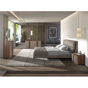 NUVELA prémium dió/mesterséges bőr fiókos komód - 160cm