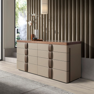 NUVELA prémium dió/mesterséges bőr fiókos komód - 160cm