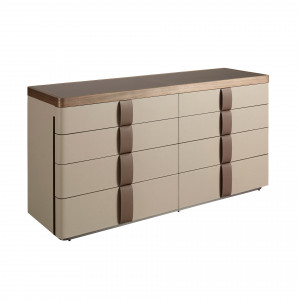 NUVELA prémium dió/mesterséges bőr fiókos komód - 160cm