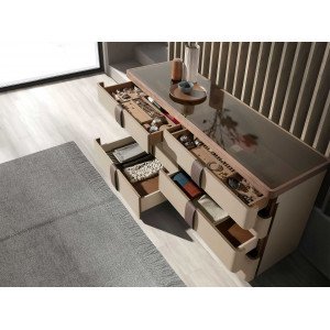 NUVELA prémium dió/mesterséges bőr fiókos komód - 160cm