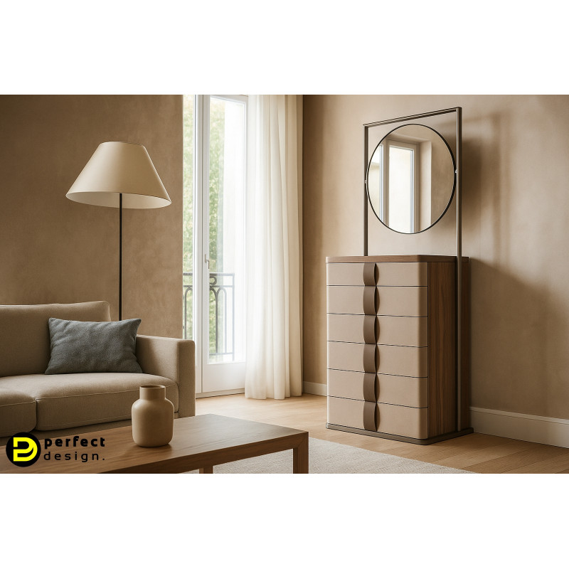 NUVELA prémium dió/bőr fiókos szekrény