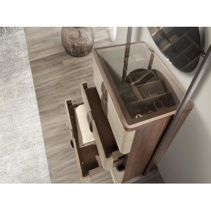 NUVELA prémium dió/mesterséges bőr fiókos szekrény