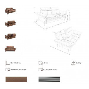 RAVELTA prémium bőr kanapé - 2 személyes - barna