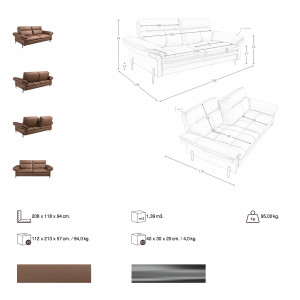 RAVELTA prémium bőr kanapé - 3 személyes - barna