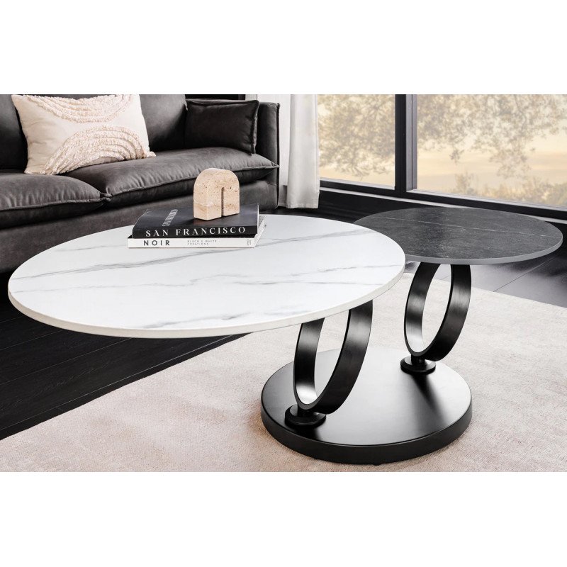 DANCING RINGS exkluzív kerámia dohányzóasztal - fehér/antracit