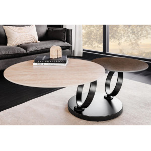 DANCING RINGS exkluzív kerámia dohányzóasztal - travertin/rozsda INVICTA