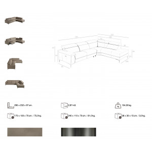 TALISMA prémium bőr relax sarokkanapé- taupe - jobbos