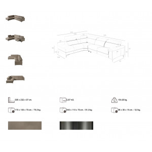 TALISMA prémium bőr relax sarokkanapé- taupe - balos