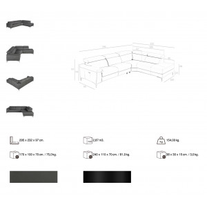 TALISMA prémium bőr relax sarokkanapé- szürke - jobbos