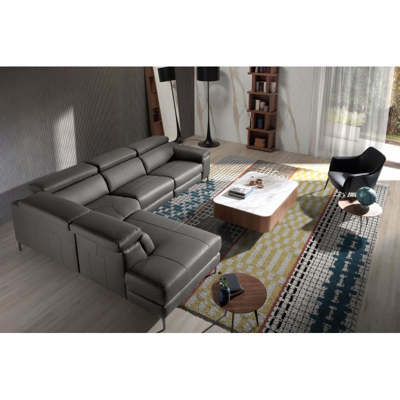 TALISMA prémium bőr relax sarokkanapé- szürke - balos