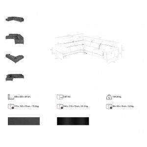 TALISMA prémium bőr relax sarokkanapé- szürke - balos