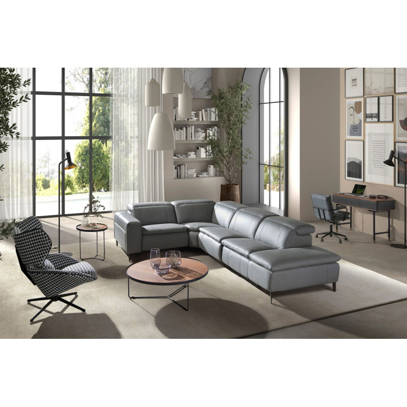 PAVENTO prémium bőr relax sarokkanapé- szürke - jobbos