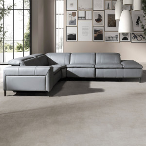 PAVENTO prémium bőr relax sarokkanapé- szürke - jobbos