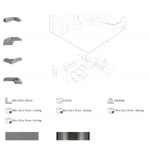 PAVENTO prémium bőr relax sarokkanapé- szürke - jobbos
