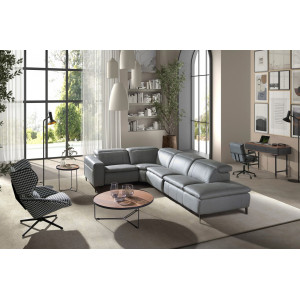 PAVENTO prémium bőr relax sarokkanapé- szürke - jobbos Angel Cerdá