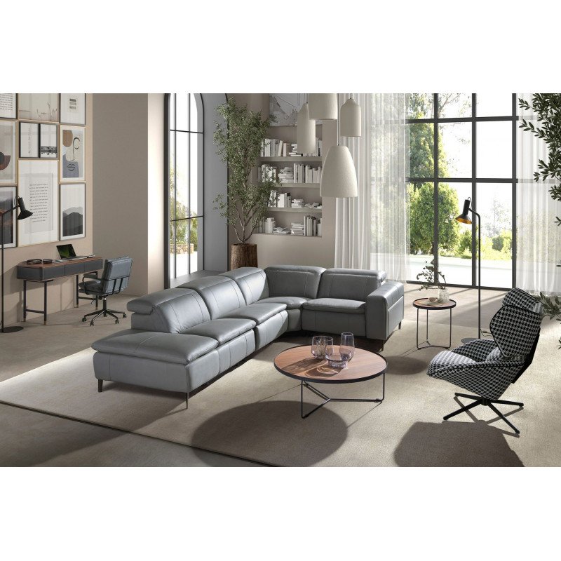 PAVENTO prémium bőr relax sarokkanapé- szürke -balos