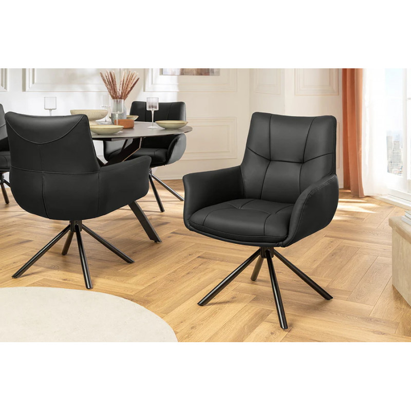 SIGNATURE design forgatható szék - valódi bőr - fekete