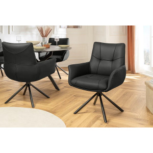 SIGNATURE design forgatható szék - valódi bőr - fekete INVICTA