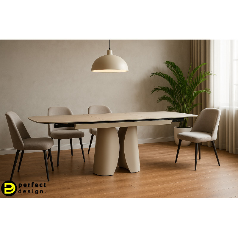 SOLENTE design kerámia bővíthető étkezőasztal - 180-240cm - beige