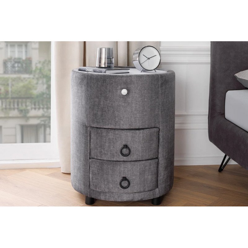 SIGNUM modern bársony éjjeliszekrény - szürke