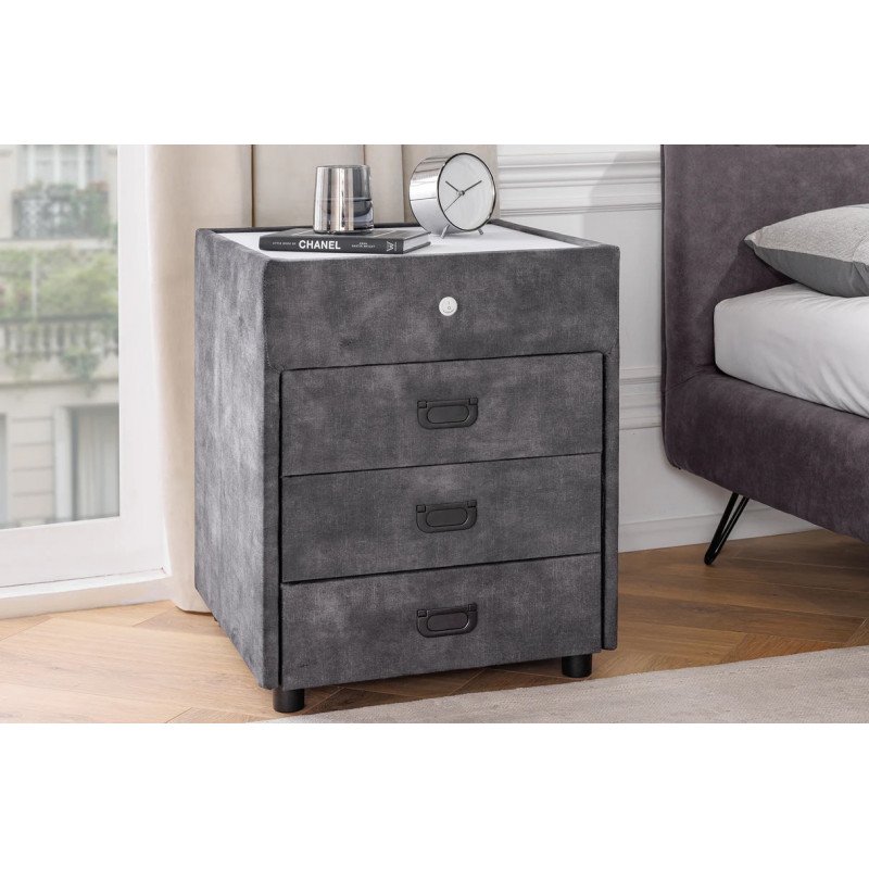 PARIS modern bársony éjjeliszekrény - szürke