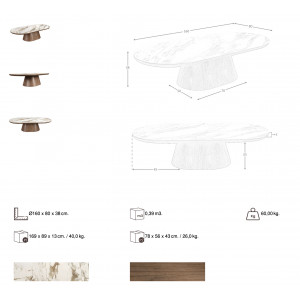 MACABEO prémium kerámia/dió dohányzóasztal - 160cm