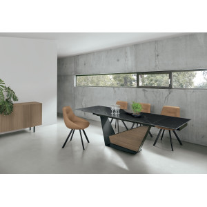 GALEONE prémium kerámia bővíthető étkezőasztal - 160-240cm - fekete/dió